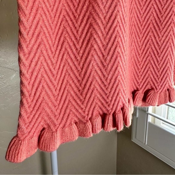 Sage the Label Soft Knit Mini Skirt with Ruffled Hem Medium Coral - Picture 3 of 4